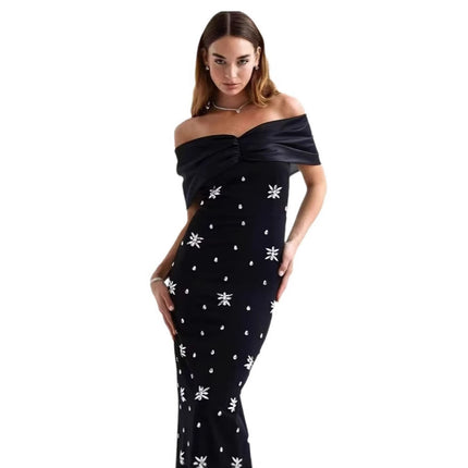 French Elegant Strapless Temperament Slim-Fit Slimming Heavy-Industry Nail Drill off-Shoulder Bandage dress BandageDress