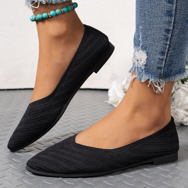 Pointed Toe Shallow Mouth Flats for Women 2025 Summer Women's Shoes Spring Breathable Flats Shoes Large Size Knitted Beanie Shoes Casual and Versatile