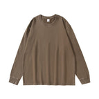 Brown-pure cotton 280g washed long-sleeved t-shirt / S