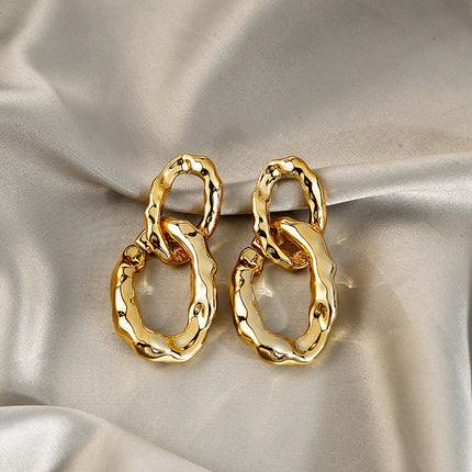 European and American Style Simple Elegant Metal Wind Ring Earrings Retro Exaggerated Irregular Electroplating High-grade Earrings for Women
