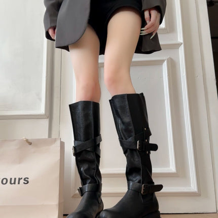 Cowhide Version ~ Thick-Soled Height-Increasing Boots 2025 New Women's Autum Versatile Retro Over-The-Knee Boots Knight Boots