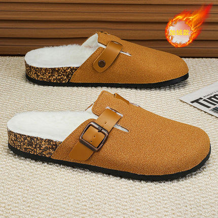 Cross-Border Winter Birkenstock Half Slippers Men's Fleece-Lined Warm Slip-On New Toe-Toe Shoes Men's Office Slippers