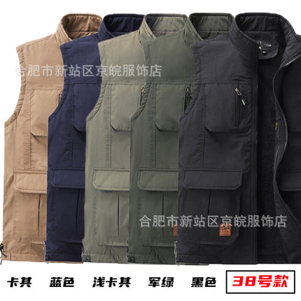 Winter clothing warm vest men's multi-pocket and velvet thickened leisure vest outdoor travel mountaineering outdoor winter wear cold clothing