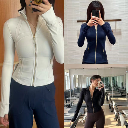 Lulu Yarn Vibration Gold Label Stand Collar Short Jacket Sports Yoga Wear Slimming Sports Jacket for Women