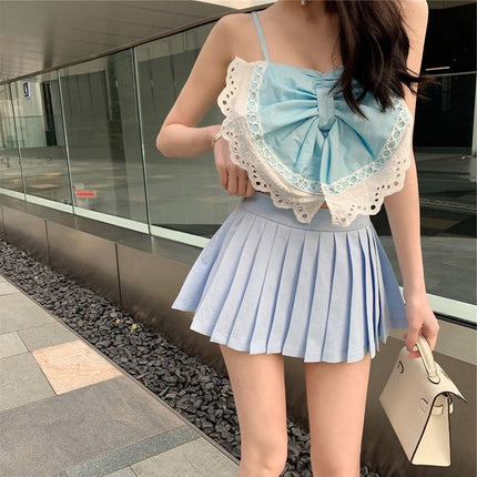 European and American Design Short Front and Long Back Pleated Skirt for Women, High Waist, Slimming Look, Leg Lengthening, Anti-Exposure Short Sexy Skirt
