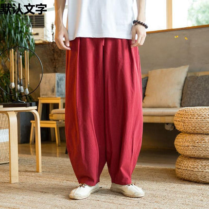 Spring and Summer Retro Loose Monk Pants Men's Large Crotch Practice Clothes Zen Monk Workwear Bloomers Casual Cotton and Linen