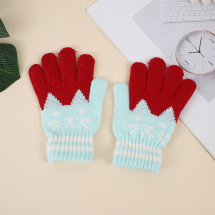 Winter Kidsren's Gloves Are Warm and Velvet to Prevent Cold. Primary School Students Write Boys and Girls Baby Sets Jacquard Gloves Kittens