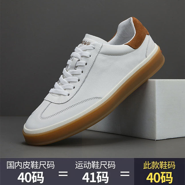 Genuine Leather White Shoes Men's Top Layer Cowhide Fashionable Retro Beef Sole Sports German Training Shoes Flat Comfortable Casual Sneakers