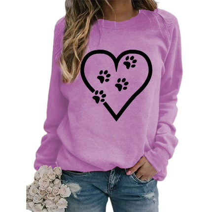 Foreign trade supply love dog foot printing round neck jacket sweater European size women's coat long sleeve cross-border autumn and winter