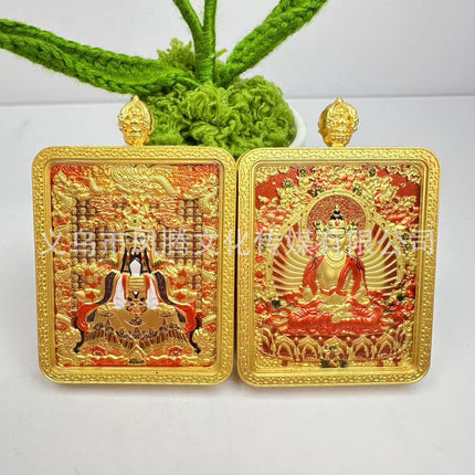 Double-Sided Three-Dimensional Relief Wutai Mountain Dragon Five Gods Thangka Twelve Zodiac Guardian Deities Birth Year Buddha Necklace Pendant for Men and Women