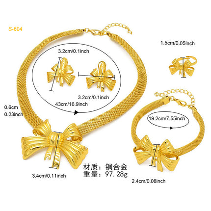 24K Dubai gold jewelry set Saudi bridal necklace bracelet earrings ring Indian ladies four piece wholesale