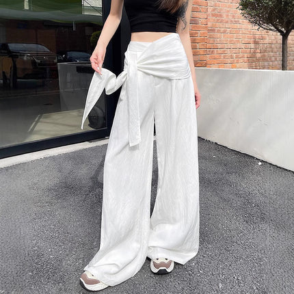 High Waist Washed Cotton Fake Two-piece Strap Spring and Summer All-match Fart Curtain Suit Women's Wide Leg Draping Loose Mop Pants