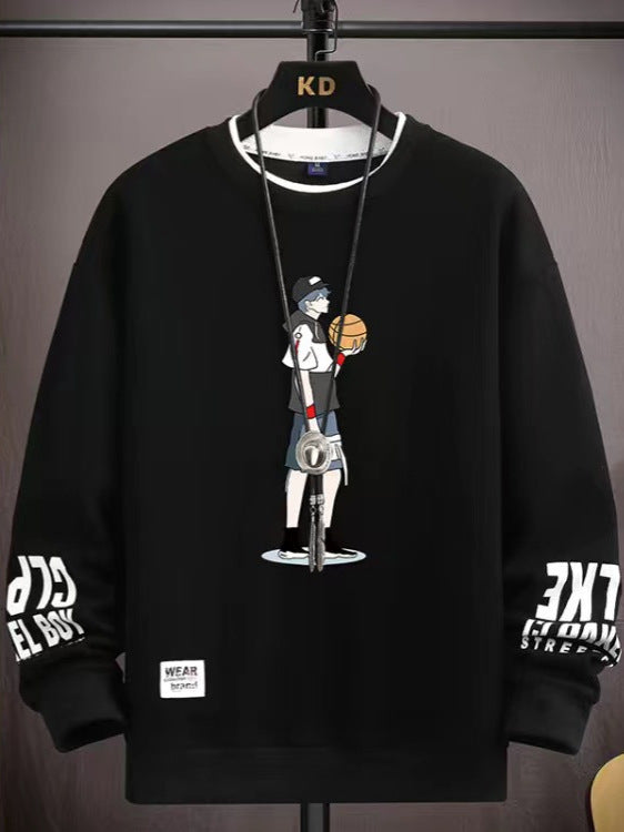 Sweatshirt Men's Spring 2024 New Loose Style for Teenagers and Students, Handsome and Trendyy Round Neck Casual Tops, Long-Sleeved T-Shirts