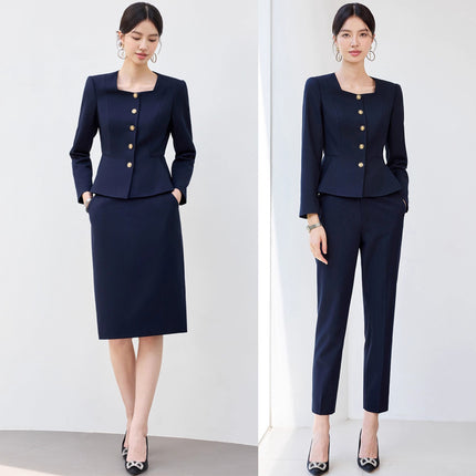 Aishangchen's High-End Navy Blue Suit Is Elegant and Versatile, Hotel Manager's Front Desk Formal Occasion Professional Wear