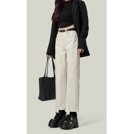 High Waist White Jeans Women's Straight Pants 2025 Spring New All-Match Slimming Cropped Pipe Pants for Small Men