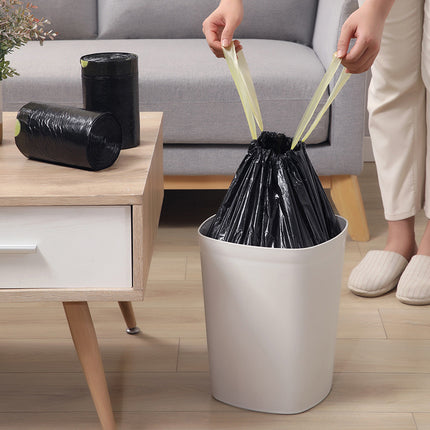 Household Drawstring Garbage Bag 5 Roll 75 Portable Black Hotel Cleaning Bag Kitchen Thickened Plastic Bag