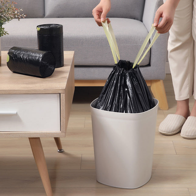 Household Drawstring Garbage Bag 5 Roll 75 Portable Black Hotel Cleaning Bag Kitchen Thickened Plastic Bag