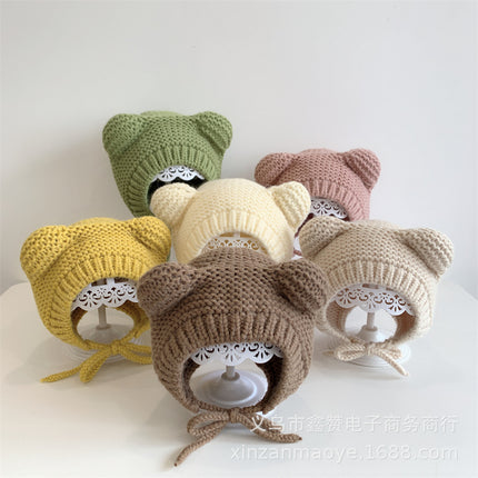 Baby Hat Ins Korean Style Cute Bear Ears Children's Knitted Ear Protection Hat Baby Warm Wool Hat