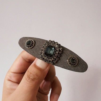 Ins Style Woolen Fabric Side Clip Retro Baroque Crystal Bb Clip Plaid Bangs Broken Hair Edge Clip