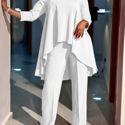 C8625 Amazon Export Women's Fashionable Loose Asymmetrical Tops and Pants Suit Elegant African Two-Piece Set
