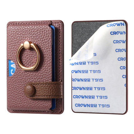 Lychee pattern oil edge ring mobile phone card holder card holder solid color card holder coin holder color matching gift back sticker card holder