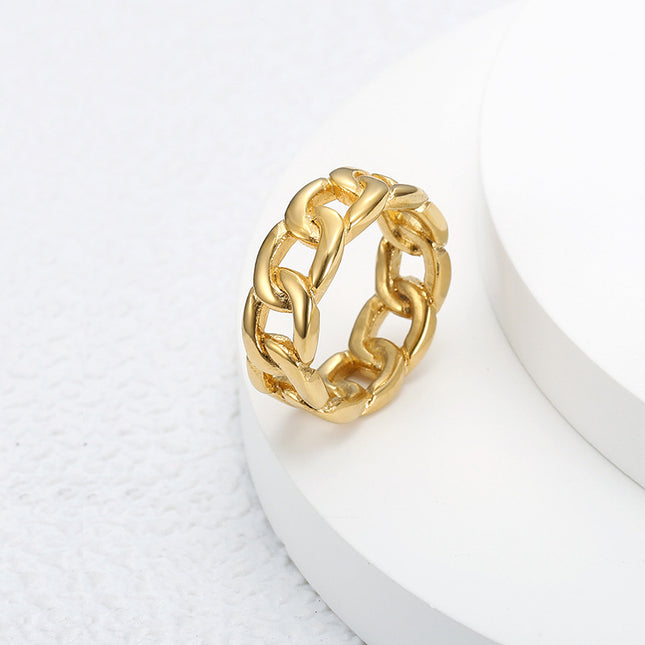 European and American Ins Export Stylish Cut Out Chain Ring Plain Ring Fashionable Design Versatile Titanium Steel Index Finger Ring Simple