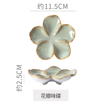 Retro Japanese Ceramic Plate Flower-Shaped Small Plate Creative Flavor Plate Dipping Plate Small Dish Multi-Color Kiln-Turned Plate