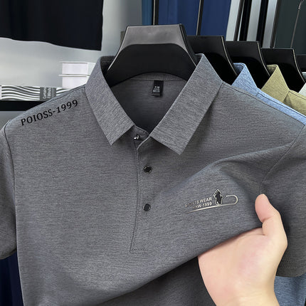 2025 Light Luxury Men's Polo Short-Sleeved Pure Color Casual Versatile Lapel Chest Pressed Label Men's Half-Sleeved Top T-Shirt