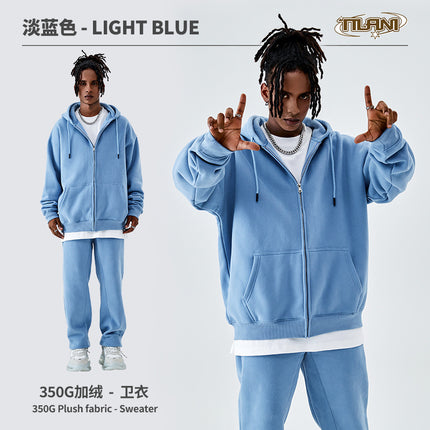 Tilani Cross-Border Men's Sweatshirt Velvet Jacket European and American 350g Autumn and Winter Zipper Hoodie Thick Pure Color Sweatshirt