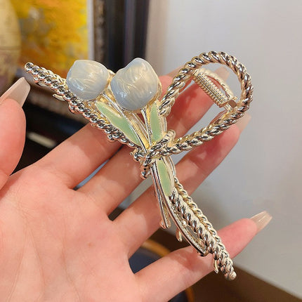 Japanese and Korean Alloy Grabber Streamers Double-Ended Twist Tulip Hairpin Girl Heart Flower Edge Clip Popular Head Accessories