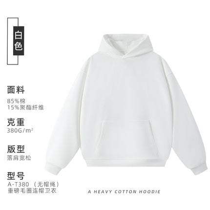 380g Heavyweight Terry Cordless Pullover Printed Off-Shoulder Hoodie Custom-Made Trendy Brand Hooded Sweatshirt with Custom Logo