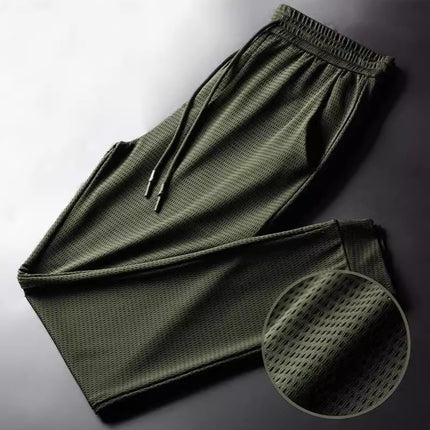 Men's Summer Thin Jogger Pants, Quick-Dry Breathable Ice Silk Mesh Elastic Five-Point Air Conditioning Pants, Loose Fit for Fitness and Casual Wear