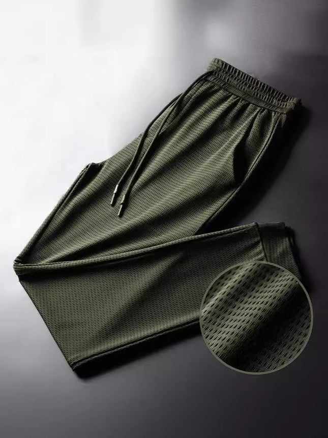 Men's Summer Thin Jogger Pants, Quick-Dry Breathable Ice Silk Mesh Elastic Five-Point Air Conditioning Pants, Loose Fit for Fitness and Casual Wear