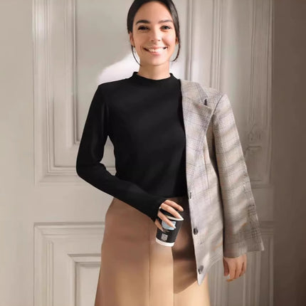 Solid Color Bottoming Shirt with Long Sleeves Inside the Body, Suit Bottoming Shirt for Women, Spring & Fall Slim Long-Sleeved T-Shirt Bottoming