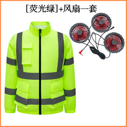 Cross-border Summer Reflective Strip Air-conditioning Suit Coat Clothes with Fan Printable and Embroidered Safety Work Clothes for Men