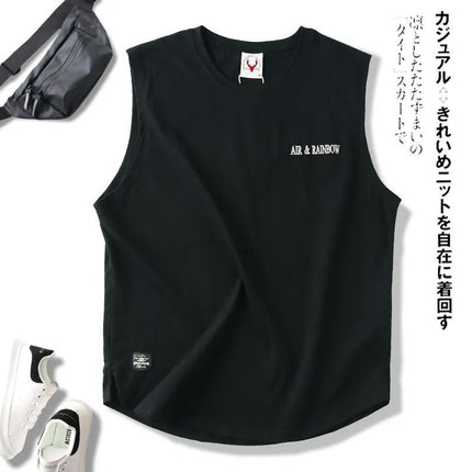 Summer Trendy Brand American Style Retro Style Printed Washed Cotton Crewneck Vest Men's Sports Leisure Sleeveless T-shirt Men's Clothing