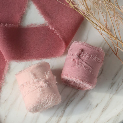 Ins Hand-Torn Raw Edge Ribbon Bouquet Satin Ribbon Ribbon Dried Rose Wedding Flowers Tied Chiffon Lace