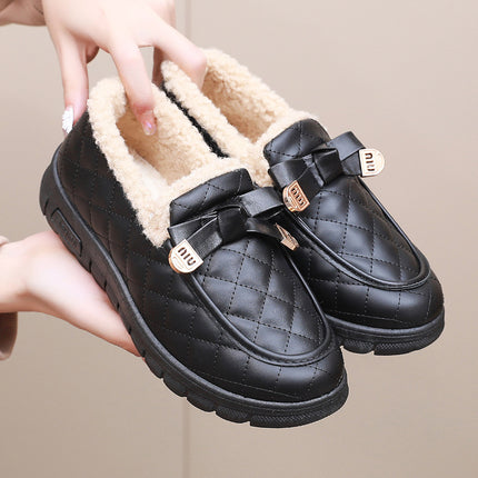 Women's Winter New Style Slip-On Cotton Shoes with Fleece Lining, Cold-Proof, Comfortable Loafers, Warm Mom Shoes