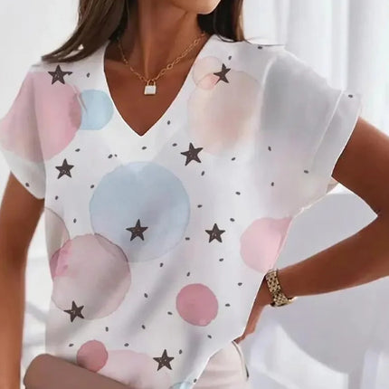 2023 New Hot Independent Station Loose V-neck Love Printed Short Sleeve T-Shirt for Women