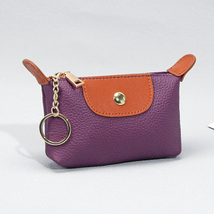 New first layer cowhide mini coin purse women's high-end contrast color niche keychain coin storage small wallet
