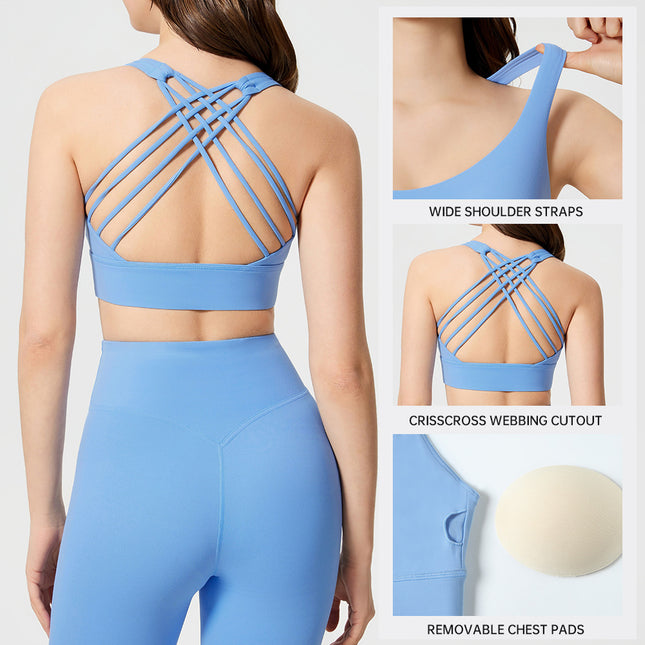 Cross-border Naked Cross-back Fitness Yoga Bra High Strength Shockproof Running Sports Underwear for Women S2010