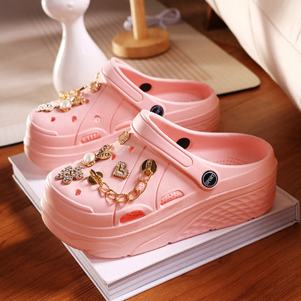 Cute Cartoon Plastic Shoes, Flower Hole Shoes, Women's Summer Outer Wear, Non-Slip Toe-Toe Slippers, Fashionable Casual Sandals