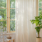 Width 140*height 100cm / Square hollow stripes-white-curtains-rods (yellow tassels)