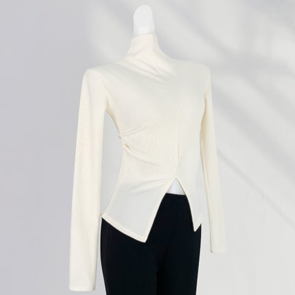 Super Slimming tight waist slimming half turtleneck long sleeve T-shirt hot girl top split brushed pit bottoming shirt for women