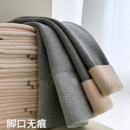 Lamb Wool Thermal Leggings for Women, Winter Fleece-Lined Thick High-Waisted Ribbed Slimming Stretchy Tight Cotton Pants
