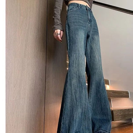 Trendy American-Style Loose Retro Flared Jeans High-Waisted Slimming Floor-Length Bell-Bottom Pants for Summer