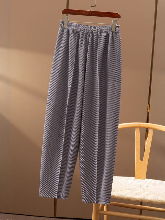 Issey Miyake's Trendy Thin Pants This Year, Slimming Magic Pants, New Summer Style, Heavy-Duty Pressed Creases, Elastic Waist, Tapered Granny Pants for Women