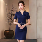 Navy blue short-sleeved dress / S