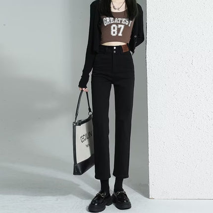 Fleece-lined jeans for women autumn and winter New slim fit slimming pipe pants high waist slimming thickened small cropped pants for women