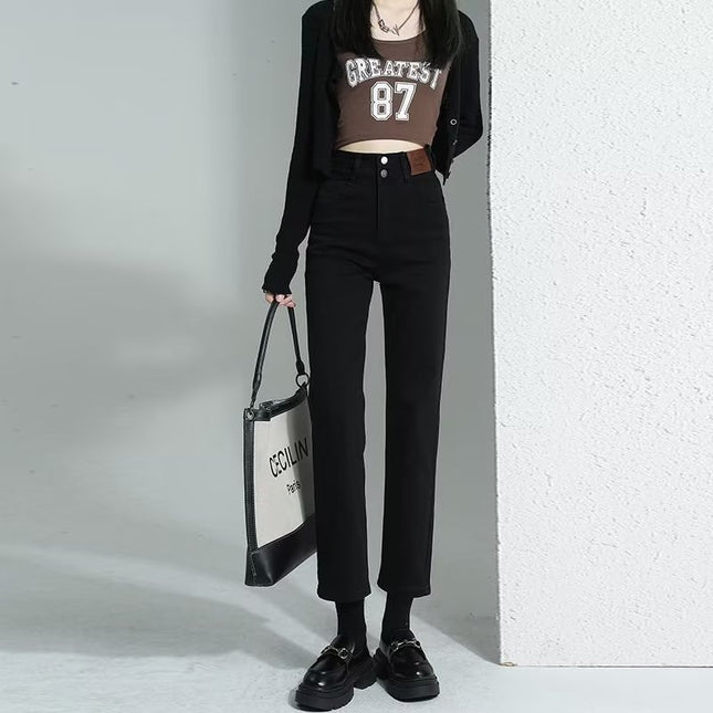 Fleece-lined jeans for women autumn and winter New slim fit slimming pipe pants high waist slimming thickened small cropped pants for women